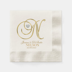 Anpassningsbar Monogram Brev N Guld Heart Bröllop Pappersservett