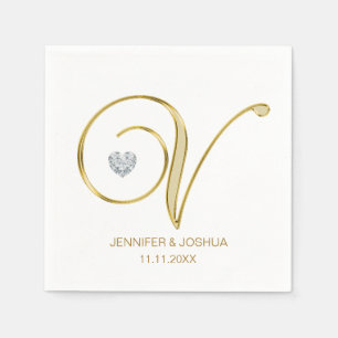 Anpassningsbar Monogram Brev V Guld Heart Bröllop Pappersservett