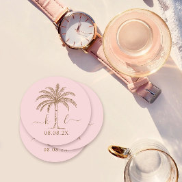Anpassningsbar Monogram Bröllop Logotyp Handflatan Underlägg Papper Rund