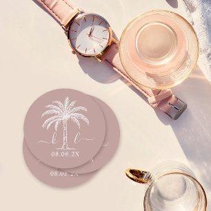 Anpassningsbar Monogram Bröllop Logotyp Handflatan Underlägg Papper Rund