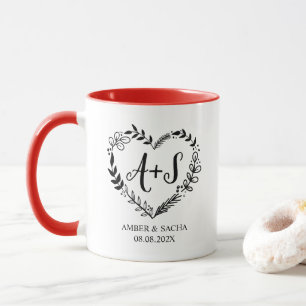 Anpassningsbar Monogram Bröllop Logotyp med hjär Mugg