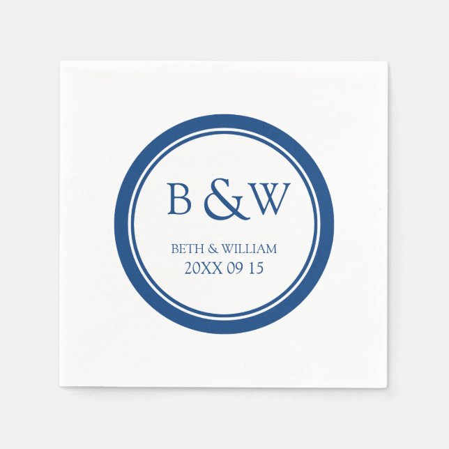 Anpassningsbar Monogram Bröllop Napkin Blue Pappersservett (Framsidan)