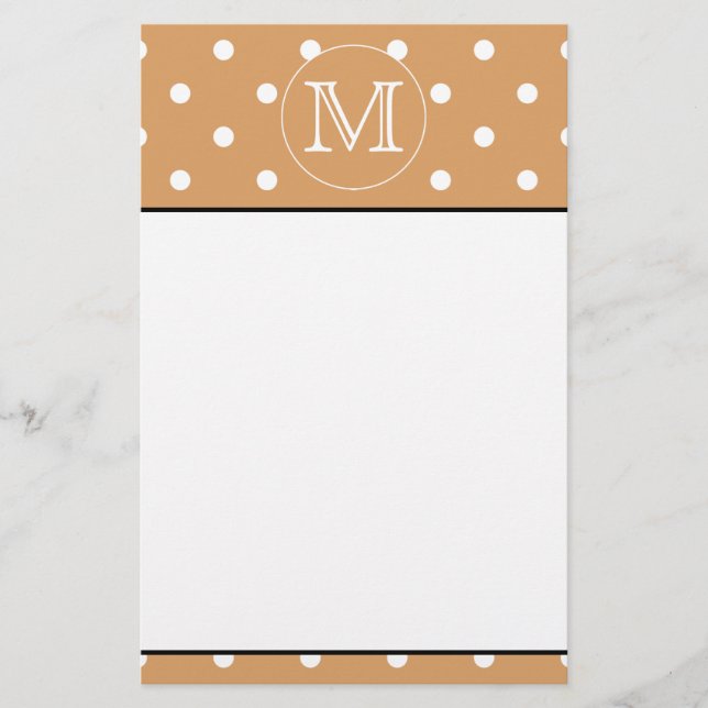  Anpassningsbar Monogram. Brown Polka Dot Mönster. Brevpapper (Framsida)