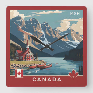 Anpassningsbar Monogram Canada Travel Poster Fyrkantig Klocka