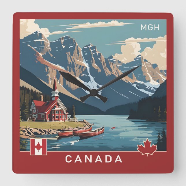 Anpassningsbar Monogram Canada Travel Poster Fyrkantig Klocka (Framsida)