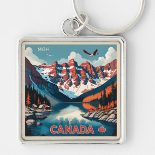 Anpassningsbar Monogram Canada Travel Poster Fyrkantig Silverfärgad Nyckelring