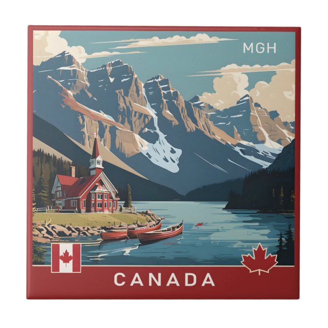 Anpassningsbar Monogram Canada Travel Poster Kakelplatta (Framsidan)