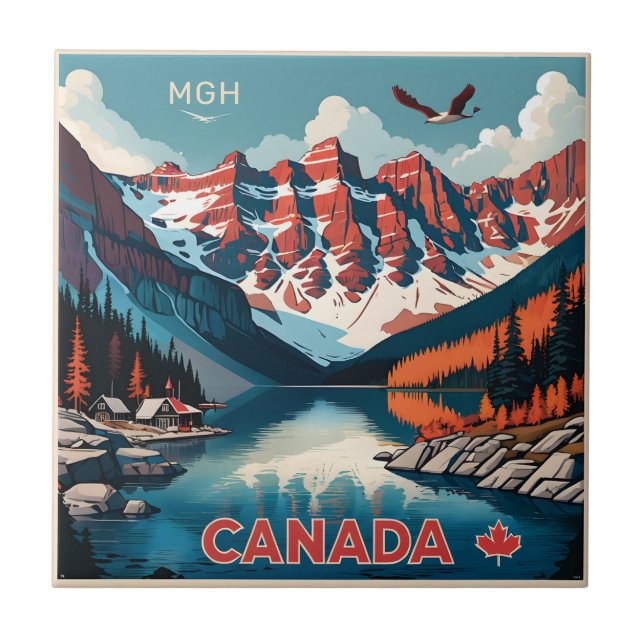 Anpassningsbar Monogram Canada Travel Poster Kakelplatta (Framsidan)