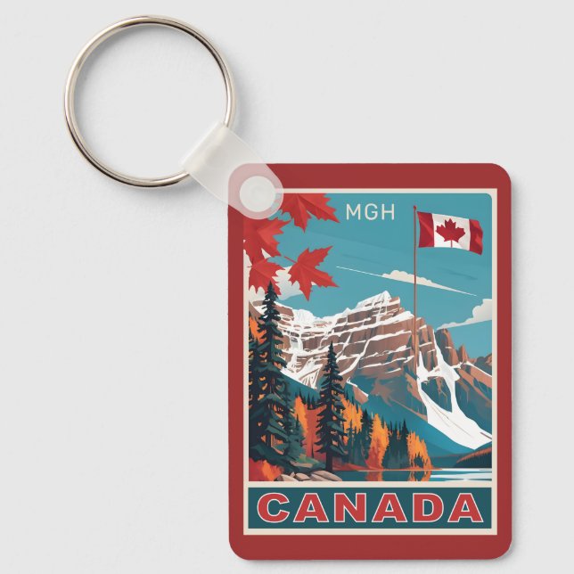 Anpassningsbar Monogram Canada Travel Poster Nyckelring (Framsida)