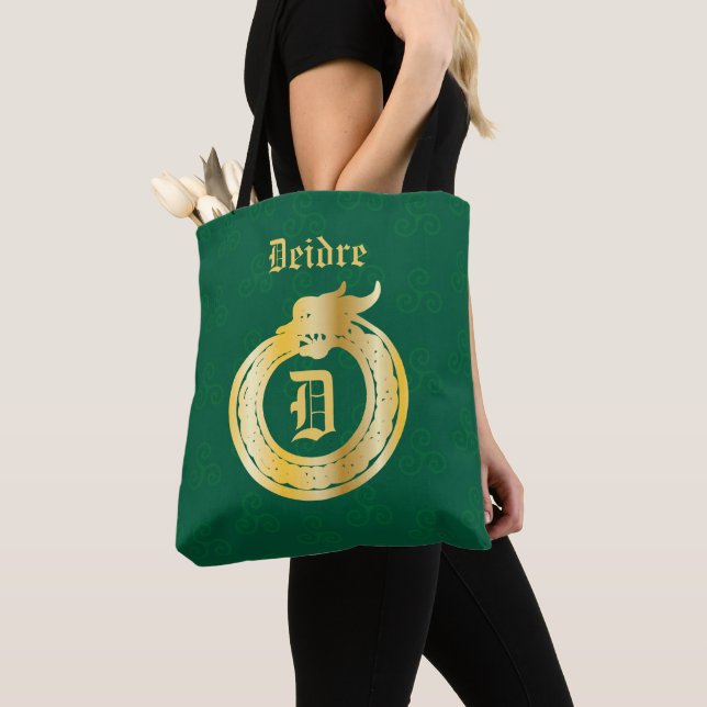 Anpassningsbar Monogram Celtic Stil Guld Toned Our Tygkasse (Närbild)