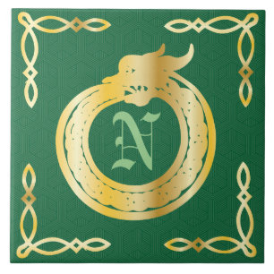 Anpassningsbar Monogram Celtic Stil Ouroboros Kakelplatta