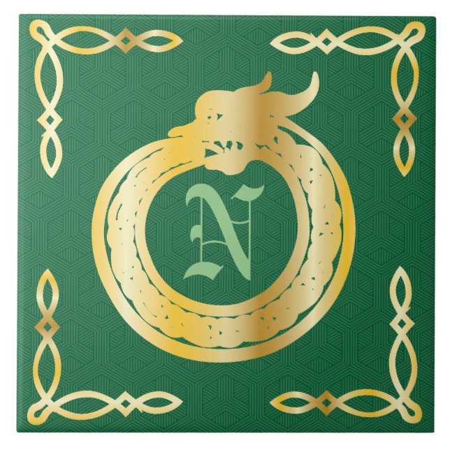 Anpassningsbar Monogram Celtic Stil Ouroboros Kakelplatta (Framsidan)