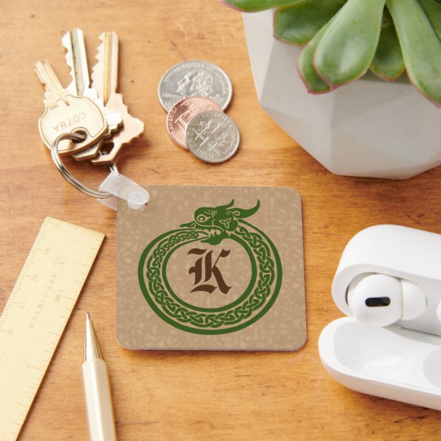 Anpassningsbar Monogram Celtic Stil Ouroboros Keyc Nyckelring (Skrivbord)