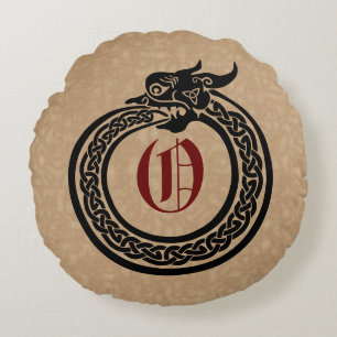 Anpassningsbar Monogram Celtic Stil Ouroboros Rund Kudde