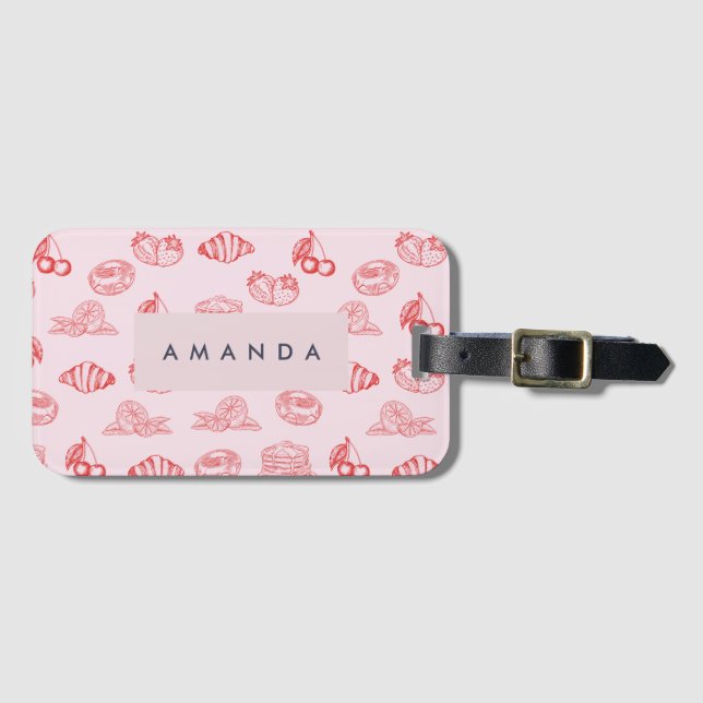 Anpassningsbar Monogram Charming Girly Cherry Stra Bagagebricka (Framsida horisontal)