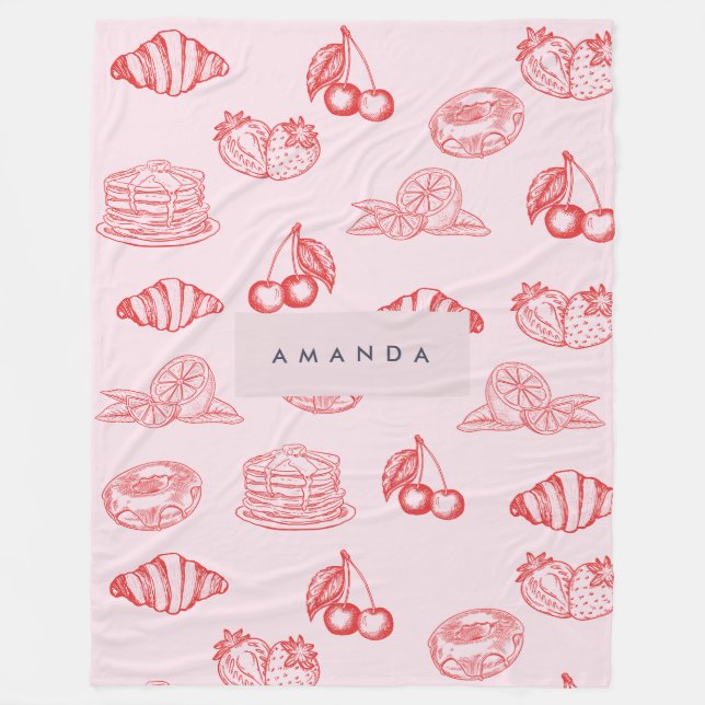 Anpassningsbar Monogram Charming Girly Cherry Stra Fleecefilt (Framsidan)