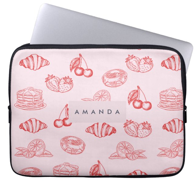 Anpassningsbar Monogram Charming Girly Cherry Stra Laptop Fodral (Framsidan)