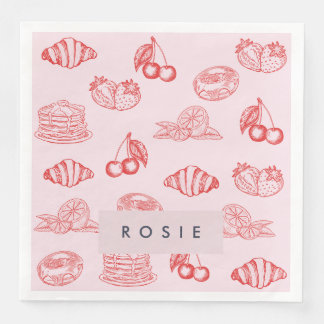 Anpassningsbar Monogram Charming Girly Cherry Stra Pappersservett
