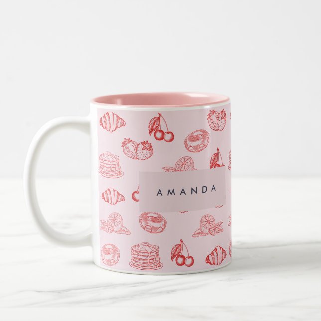 Anpassningsbar Monogram Charming Girly Cherry Stra Två-Tonad Mugg (Vänster)
