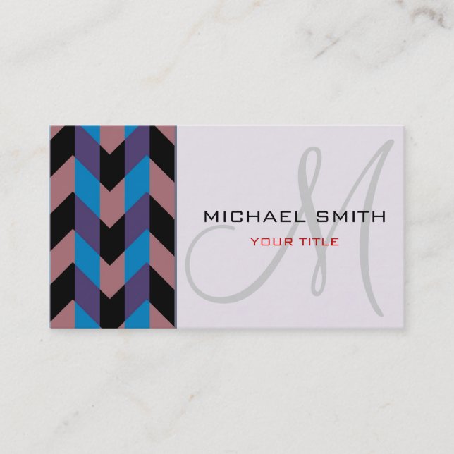 Anpassningsbar Monogram Chevron Zigzag Mönster 7 Visitkort (Framsida)