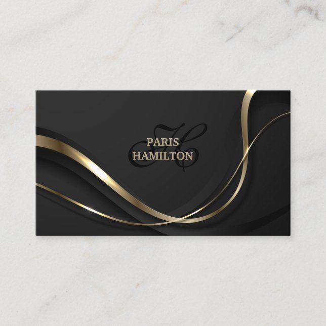 Anpassningsbar Monogram Chic Black & Guld Professi Visitkort (Framsida)