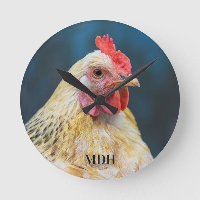 Anpassningsbar Monogram Chicken Close-Up Rund Klocka (Framsida)