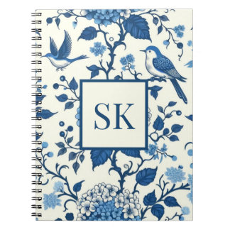 Anpassningsbar Monogram Chinoiserie Blue and White Anteckningsbok