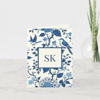 Anpassningsbar Monogram Chinoiserie Blue and White Anteckningskort