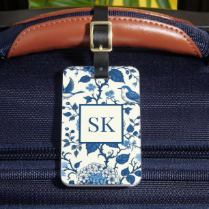 Anpassningsbar Monogram Chinoiserie Blue and White Bagagebricka