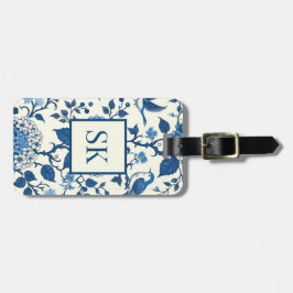 Anpassningsbar Monogram Chinoiserie Blue and White Bagagebricka