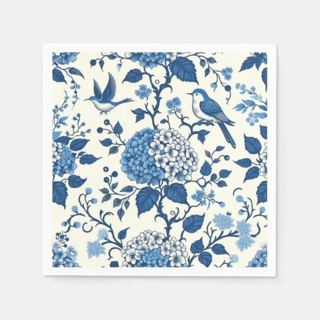 Anpassningsbar Monogram Chinoiserie Blue and White Pappersservett (Framsidan)