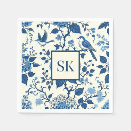 Anpassningsbar Monogram Chinoiserie Blue and White Pappersservett