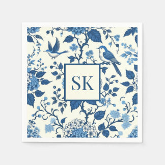 Anpassningsbar Monogram Chinoiserie Blue and White Pappersservett