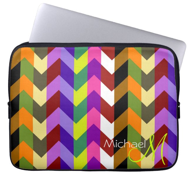 Anpassningsbar Monogram Colorful Chevron Zigzag 6 Laptop Sleeve (Framsidan)