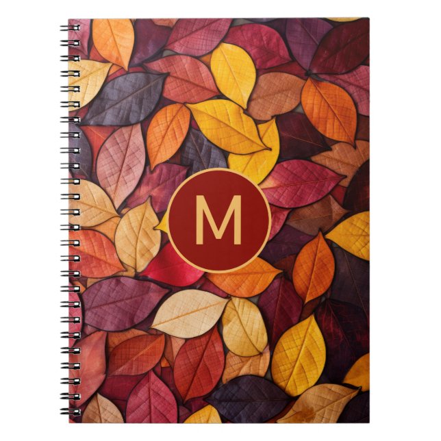 Anpassningsbar Monogram Colorful Höst löv Anteckningsbok (Framsidan)