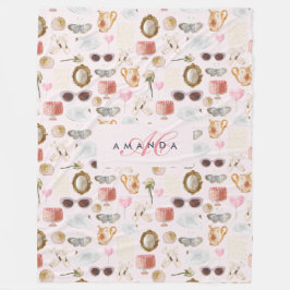 Anpassningsbar Monogram Coquette Cute Girly Rosa F Fleecefilt