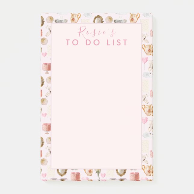 Anpassningsbar Monogram Coquette Cute Girly Rosa F Post-it Block (Framsida)