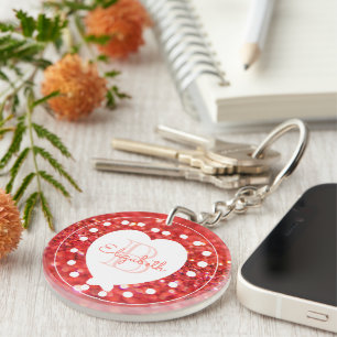 Anpassningsbar Monogram Coral Glitter White Heart