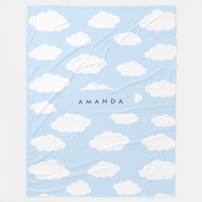 Anpassningsbar Monogram Cute Girly Blue Cloud Gift Fleecefilt (Framsidan)