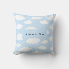 Anpassningsbar Monogram Cute Girly Blue Cloud Gift Kudde