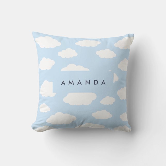 Anpassningsbar Monogram Cute Girly Blue Cloud Gift Kudde (Framsida)