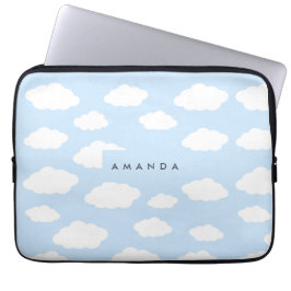 Anpassningsbar Monogram Cute Girly Blue Cloud Gift Laptop Fodral