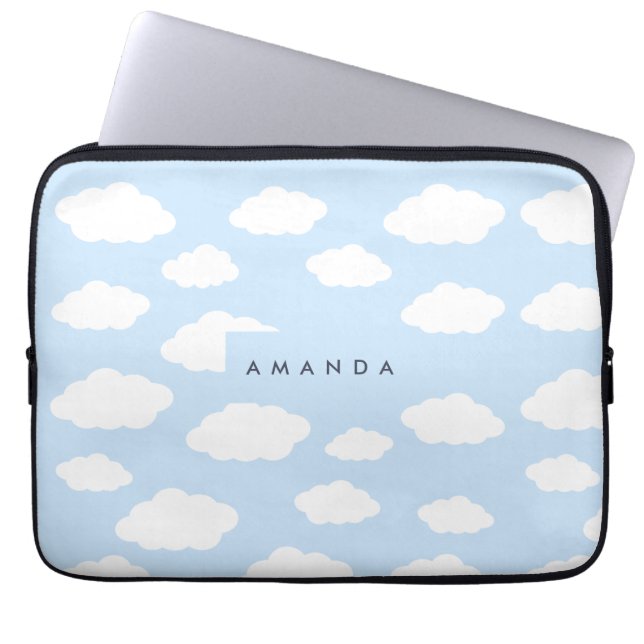 Anpassningsbar Monogram Cute Girly Blue Cloud Gift Laptop Fodral (Framsidan)
