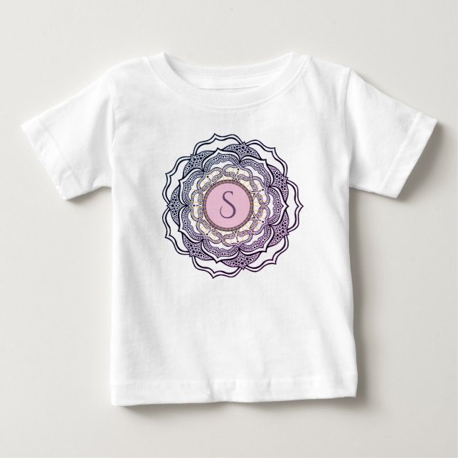Anpassningsbar Monogram Cute Girly Mandala Flicka  T Shirt (Framsida)