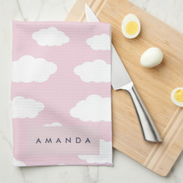 Anpassningsbar Monogram Cute Girly Rosa Cloud Gift Kökshandduk