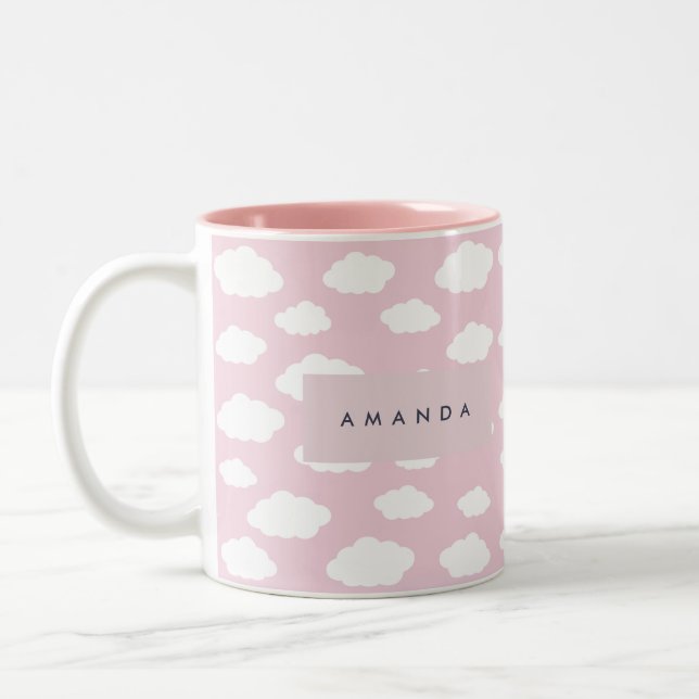 Anpassningsbar Monogram Cute Girly Rosa Cloud Gift Två-Tonad Mugg (Vänster)