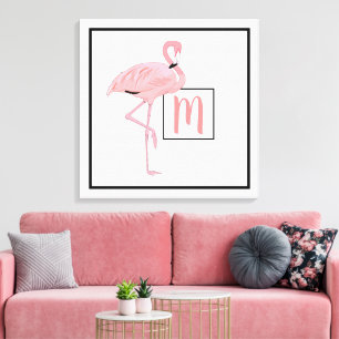 Anpassningsbar Monogram Cute Rosa Flamingo Waterco Canvastryck