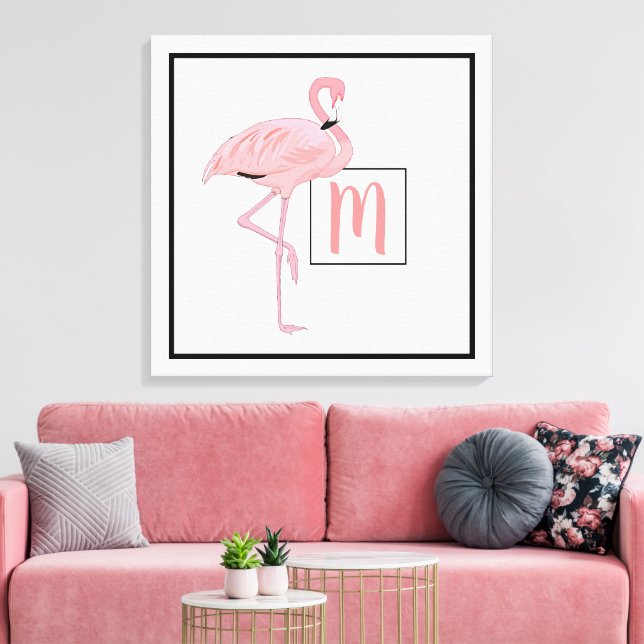 Anpassningsbar Monogram Cute Rosa Flamingo Waterco Canvastryck (Insitu (Vardagsrum))