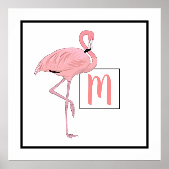 Anpassningsbar Monogram Cute Rosa Flamingo Waterco Poster (Framsidan)