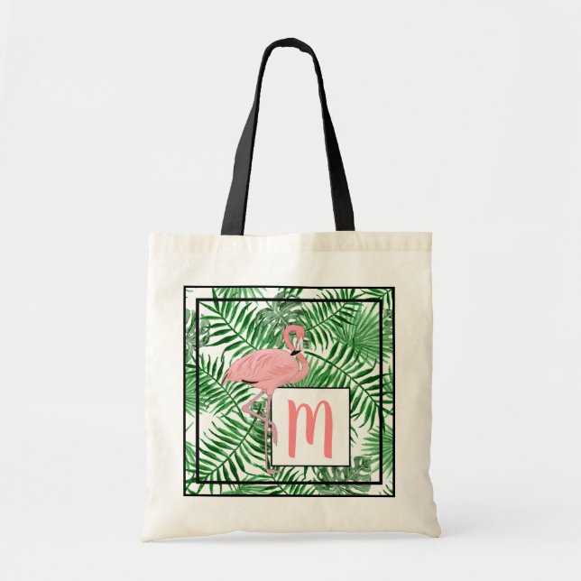 Anpassningsbar Monogram Cute Rosa Flamingo Waterco Tygkasse (Framsidan)